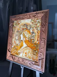 Walnut and amber panels by Alphonse Mucha "Zodiac"